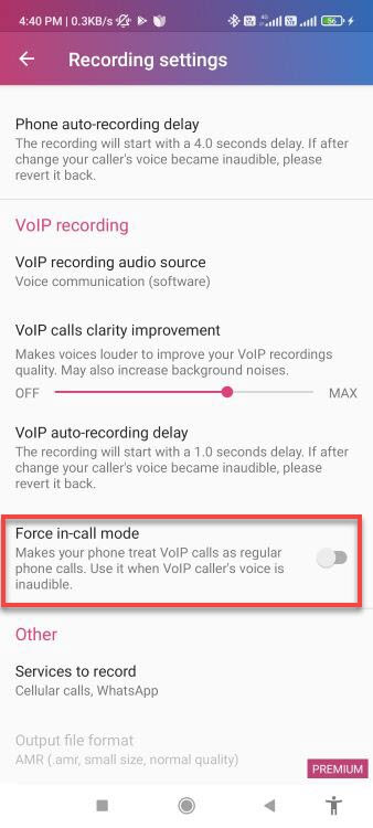 Force VoIP as Voice Call